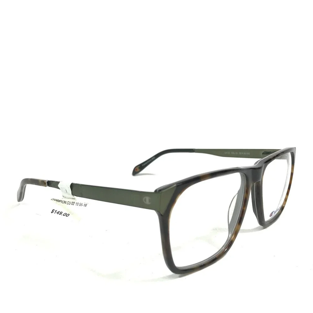 Champion Eyeglasses Frames CH 02 COL 10 Green Tortoise Square Full Rim 55-16-140